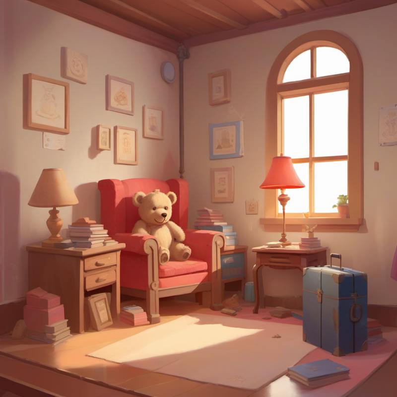 06666-521094944-a teddy bear sitting on a chair next to suitcases and a lamp in a room with a skylight, Cedric Seaut (Keos Masons), storybook il.png